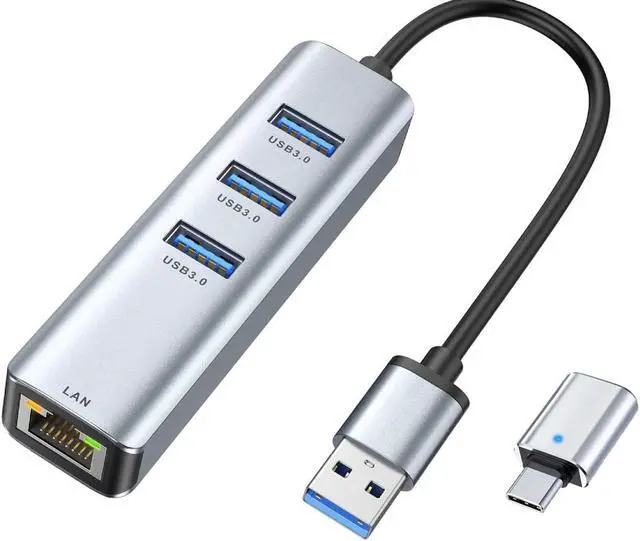 Main image of Bailink Aluminum USB 3.0 to Ethernet Adapter, 3-Port USB 3.0 Hub with RJ45 10/100/1000 Gigabit Ethernet Adapter with USB C, Universal docking Station For Windows 10,8.1,Mac, Surface Pro,Linux and More