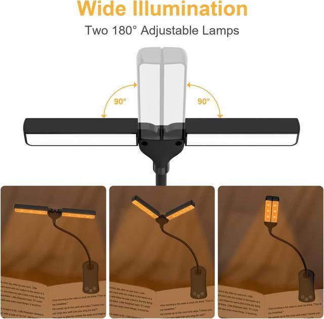 Alt view image 3 of 7 - Bailink LEDs Rechargeable Book Light, 1600K to 6000K, Adjustable Dual Heads, Eye Care Reading Lamp Clip on Book/Desk, Stepless Dimming 24 Modes, Touch Control, Up to 80Hrs, Study, Work, Sleep, Gift