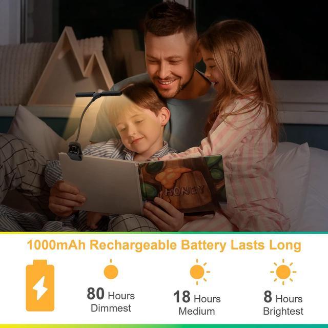 Alt view image 6 of 7 - Bailink LEDs Rechargeable Book Light, 1600K to 6000K, Adjustable Dual Heads, Eye Care Reading Lamp Clip on Book/Desk, Stepless Dimming 24 Modes, Touch Control, Up to 80Hrs, Study, Work, Sleep, Gift