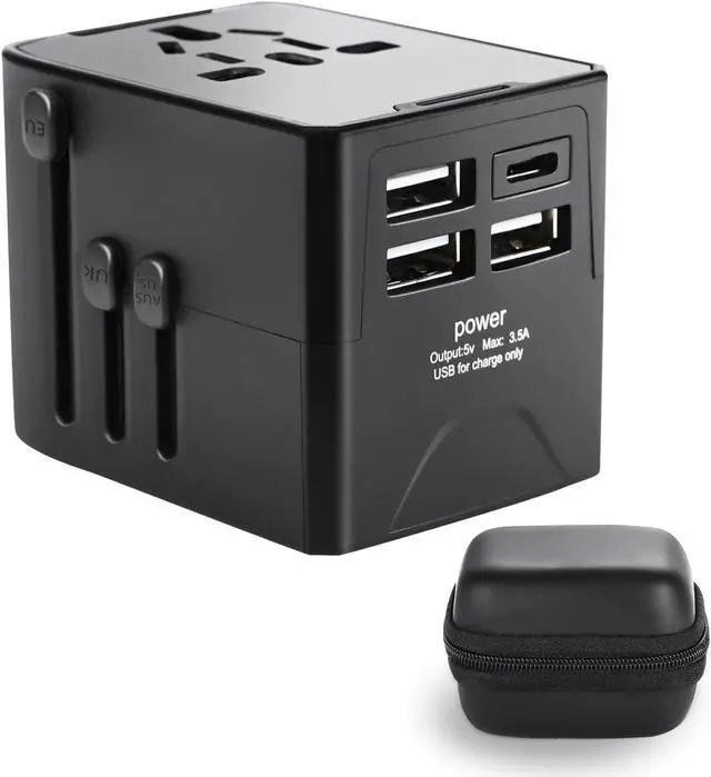 Main image of International Travel Adapter Universal Travel Adapter with 6.3A Smart Power 3 USB A + 1 USB C Travel Essentials for US, EU, UK and Australia Travel Adapter AC Outlet Plug with with Carrying Case
