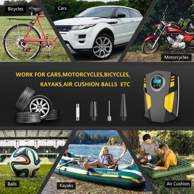 Alt view image 6 of 6 - Bailink 2025 Updated Tire Inflator Portable Air Compressor Car Tire Pump with 3 Nozzle Adaptors and Digital LED Light DC 12V Electric Car Air Pump for Car Tires and Other Inflatables Yellow/Black