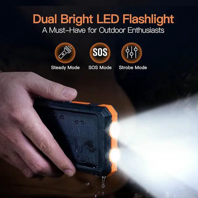 Alt view image 5 of 7 - Bailink Upgrade Solar Power Bank, Portable Charger, 20000mAh Solar Charger with Dual LED Flashlight 2 USB A Ports + USB C Port and Compass,Waterproof External Backup Battery Pack for Camping, Outdoor