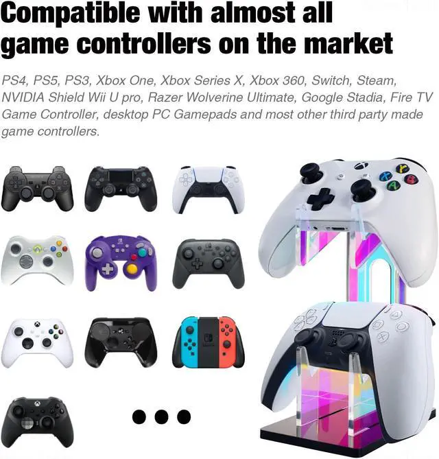 Alt view image 3 of 7 - Bailink Iridescent Acrylic 2-Tier Universal Game Controller Headset Holder Stand for PS5 Xbox ONE Switch Colorful Controller Stand Gaming Accessories Anti-Slip Stable Acrylic Clear Headphone Holder