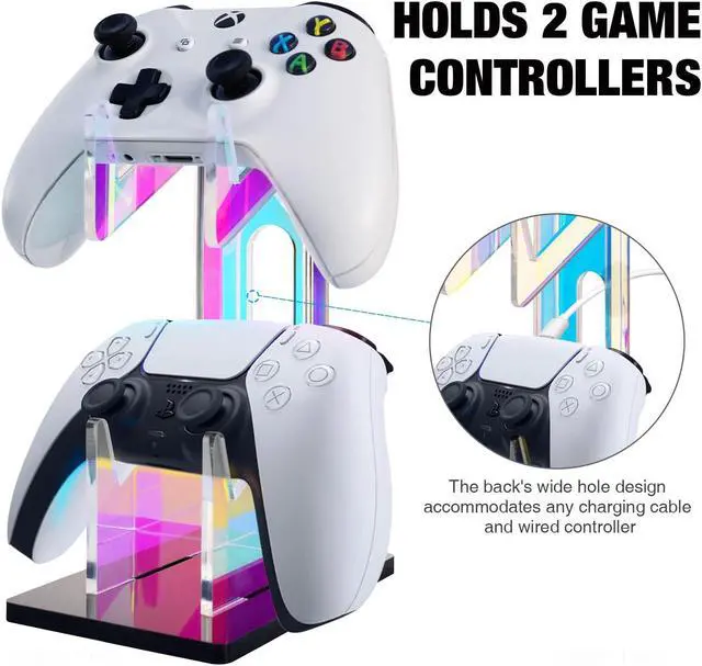 Alt view image 5 of 7 - Bailink Iridescent Acrylic 2-Tier Universal Game Controller Headset Holder Stand for PS5 Xbox ONE Switch Colorful Controller Stand Gaming Accessories Anti-Slip Stable Acrylic Clear Headphone Holder