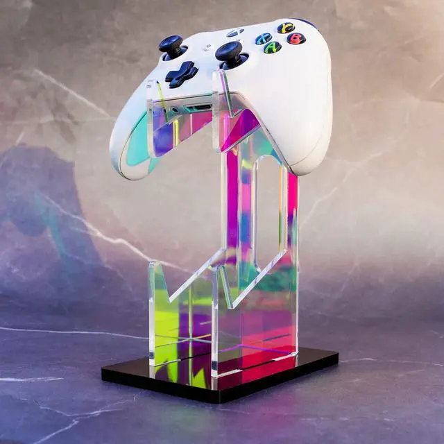 Alt view image 7 of 7 - Bailink Iridescent Acrylic 2-Tier Universal Game Controller Headset Holder Stand for PS5 Xbox ONE Switch Colorful Controller Stand Gaming Accessories Anti-Slip Stable Acrylic Clear Headphone Holder