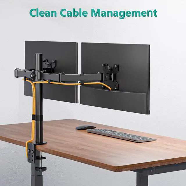 Alt view image 5 of 7 - High Performance Heavy Duty Dual Monitor Desk Mount, Fully Adjustable Steel Monitor Stand for 2 Monitors Up to 27 inch, Dual Monitor Mount Max 22lbs for Desk Home, Office, School, Black