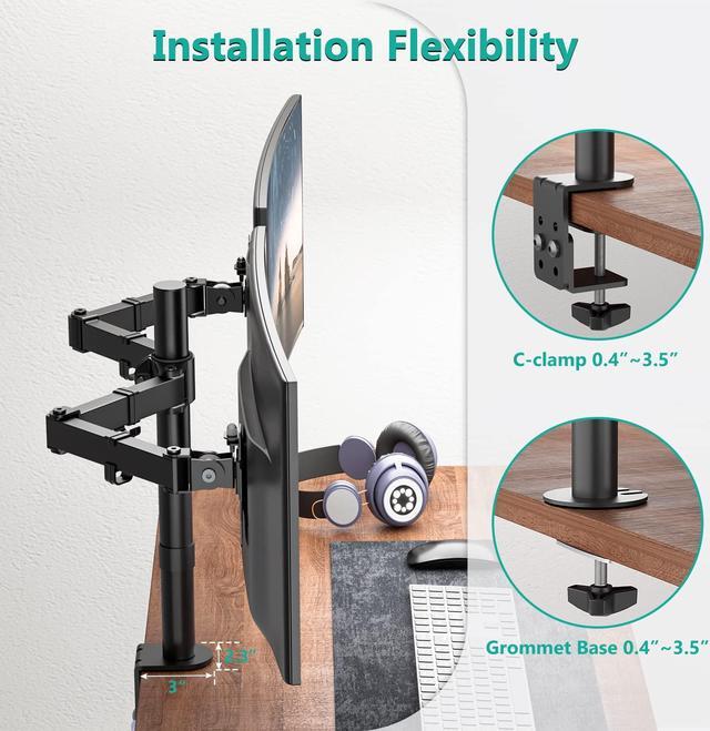 Alt view image 6 of 7 - High Performance Heavy Duty Dual Monitor Desk Mount, Fully Adjustable Steel Monitor Stand for 2 Monitors Up to 27 inch, Dual Monitor Mount Max 22lbs for Desk Home, Office, School, Black