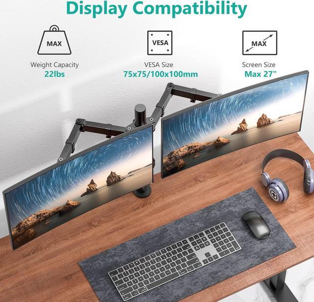 Alt view image 2 of 7 - High Performance Heavy Duty Dual Monitor Desk Mount, Fully Adjustable Steel Monitor Stand for 2 Monitors Up to 27 inch, Dual Monitor Mount Max 22lbs for Desk Home, Office, School, Black