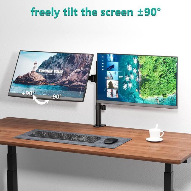 Alt view image 3 of 7 - High Performance Heavy Duty Dual Monitor Desk Mount, Fully Adjustable Steel Monitor Stand for 2 Monitors Up to 27 inch, Dual Monitor Mount Max 22lbs for Desk Home, Office, School, Black