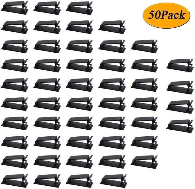 Alt view image 2 of 7 - Bailink 50Pcs Self Adhesive Cable Management Clips, Cable Organizers Wire Clips Cord Holder for TV PC Ethernet Cable Under Desk Home Office - Black, come with a storage box