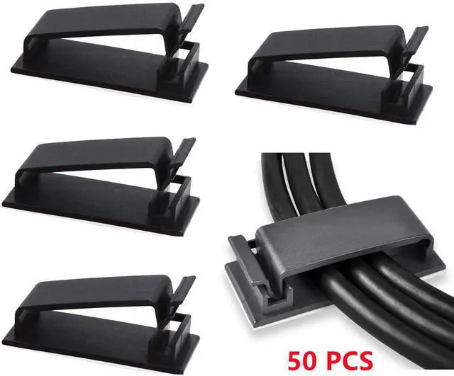 Main image of Bailink 50Pcs Self Adhesive Cable Management Clips, Cable Organizers Wire Clips Cord Holder for TV PC Ethernet Cable Under Desk Home Office - Black, come with a storage box
