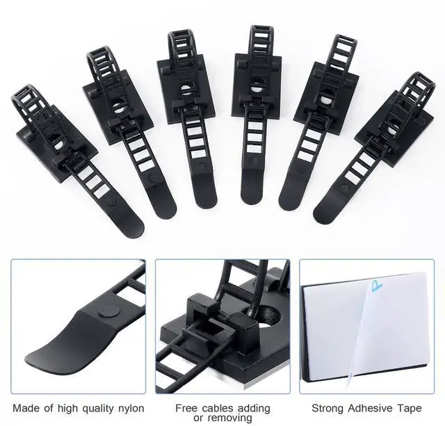 Alt view image 2 of 7 - Bailink 100PCS Adhesive Cable Ties Cable Clips, Self-adhesive Nylon Cable Straps, Adhesive Cable Management Clips for Wire Management (Black-Adhesive Cable Ties)