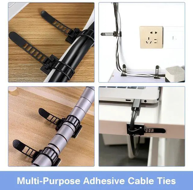 Alt view image 4 of 7 - Bailink 100PCS Adhesive Cable Ties Cable Clips, Self-adhesive Nylon Cable Straps, Adhesive Cable Management Clips for Wire Management (Black-Adhesive Cable Ties)
