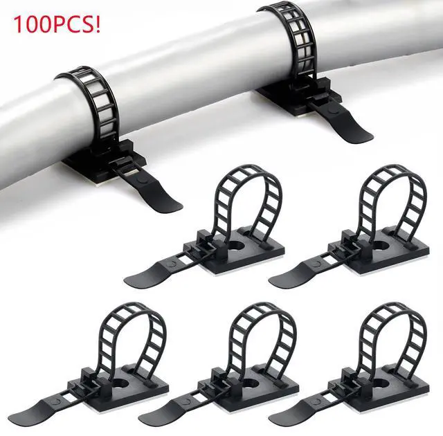 Main image of Bailink 100PCS Adhesive Cable Ties Cable Clips, Self-adhesive Nylon Cable Straps, Adhesive Cable Management Clips for Wire Management (Black-Adhesive Cable Ties)