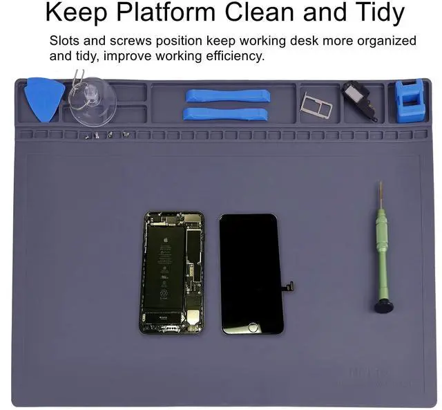 Alt view image 3 of 7 - Anti-Static Mat ESD Safe for Electronic Includes ESD Wristband & Grounding Wire & 20pcs Anti-static Labels, Silicone Soldering Repair Mat 932°F Heat Resistant for iPhone iPad iMac, Laptop, Computer