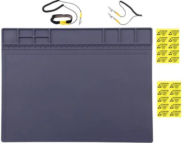 Main image of Anti-Static Mat ESD Safe for Electronic Includes ESD Wristband & Grounding Wire & 20pcs Anti-static Labels, Silicone Soldering Repair Mat 932°F Heat Resistant for iPhone iPad iMac, Laptop, Computer