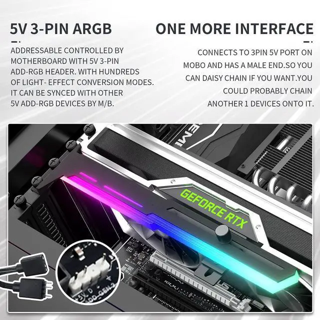 Alt view image 3 of 7 - Bailink 5V 3PIN Addressable RGB Graphics Card GPU Brace Support Video Card Sag Holder,Built-in 5V ARGB Strip,Adjustable Length and Height Support