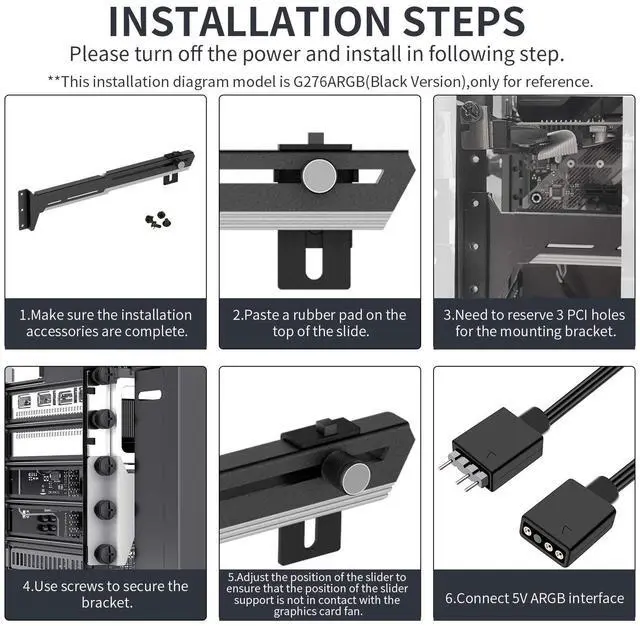 Alt view image 6 of 7 - Bailink 5V 3PIN Addressable RGB Graphics Card GPU Brace Support Video Card Sag Holder,Built-in 5V ARGB Strip,Adjustable Length and Height Support