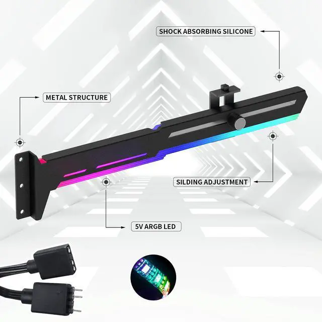 Alt view image 4 of 7 - Bailink 5V 3PIN Addressable RGB Graphics Card GPU Brace Support Video Card Sag Holder,Built-in 5V ARGB Strip,Adjustable Length and Height Support
