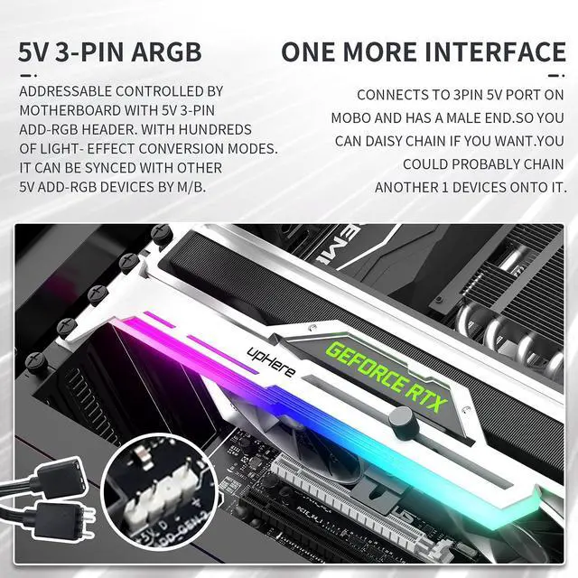 Alt view image 5 of 7 - Bailink 5V 3PIN Addressable RGB Graphics Card GPU Brace Support Video Card Sag Holder,Built-in 5V ARGB Strip,Adjustable Length and Height Support
