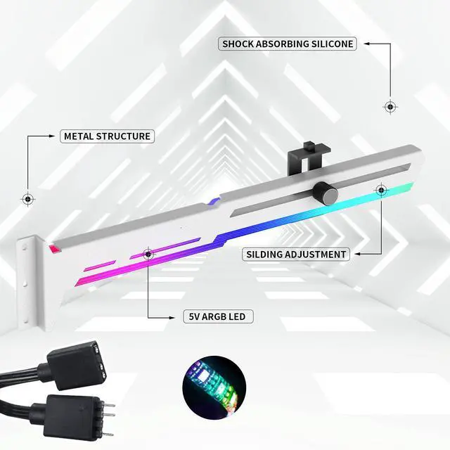 Alt view image 4 of 7 - Bailink 5V 3PIN Addressable RGB Graphics Card GPU Brace Support Video Card Sag Holder,Built-in 5V ARGB Strip,Adjustable Length and Height Support