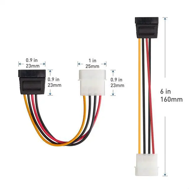 Alt view image 3 of 6 - Bailink Superior Quality 3-Pack 4 Pin Molex to SATA Power Cable (SATA to Molex) - 6 Inches