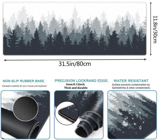 Alt view image 6 of 7 - Bailink Quality Gaming Mouse Mat Forest Background Pattern, Large Mouse Mat Long Extended Mouse Pad Desk Mat Non-Slip Rubber Mice Pads Stitched Edges Thin Pad 31.5 x 11.8 Waterproof Mouse Mat