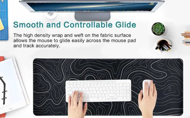 Alt view image 3 of 7 - Bailink Quality Gaming Mouse Pad Large 31.5 x 11.8in Cool Topographic Pattern Keyboard Mousepad for Non-Slip Base and Stitched Edge, Washable Keyboard Pad Extended Desk Pad XXL Desk Mat (Black)