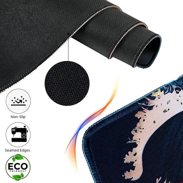 Alt view image 3 of 7 - Japanese Sea Waves Large Gaming Mouse Pad for Desk, Desk Mat with Seamed Edges, Waterproof Desk Pad, Non-Slip Rubber Base, 31.5x11.8 Inch Keyboard Pad Computer Mat, Big XL Mousepad