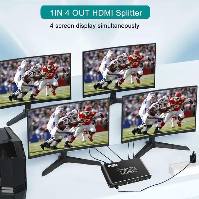 Alt view image 3 of 7 - Aluminum HDMI Splitter 1 in 4 Out, 4K HDMI Splitters for Dual Monitors Supports 3D Full HD 1080P HDMI Spliter HDMI Adapter for TV Compatible for PS4 Fire Stick HDTV(1 Source to 4 Displays) Black