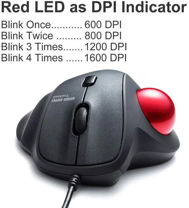 Alt view image 7 of 7 - Wired Ergonomic Trackball Mouse, Optical Vertical Rollerball Mice, Silent Buttons, 34mm Trackball, 600/800/1200/1600 Adjustable DPI, Compatible with MacBook, Laptop, Computer, Windows, macOS