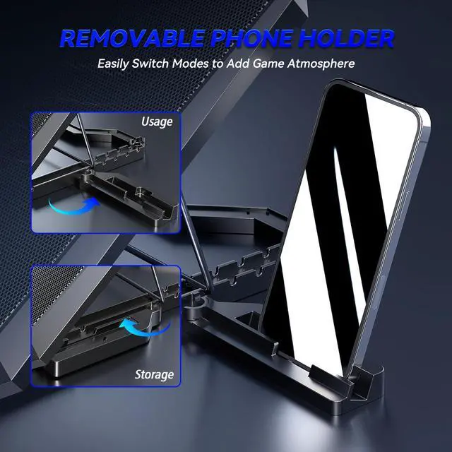 Alt view image 7 of 7 - Updated Gaming Laptop Cooling Pad with 8 Cooling Fans, Laptop Fan Cooler Pad for 15-17.3 Inch, Notebook Cooler Stand with 5 Height Adjustable, Ultra Thin Cooling Pad with Two USB Port + Phone Stand