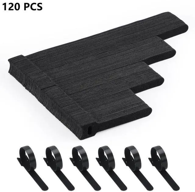 Main image of 120PCS Reusable Cable Ties, 5+6+8+10 inch Cable Ties for Cable Management, Adjustable Fastening Cable Ties Nylon Cable Ties, Multi-Purpose Reusable Hook and Loop for Home, Office and Garage,Black