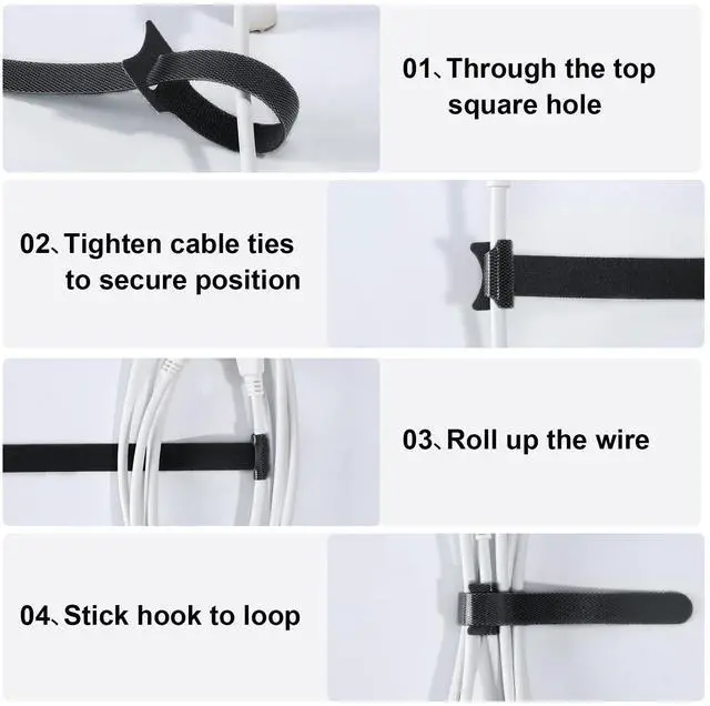 Alt view image 5 of 7 - 120PCS Reusable Cable Ties, 5+6+8+10 inch Cable Ties for Cable Management, Adjustable Fastening Cable Ties Nylon Cable Ties, Multi-Purpose Reusable Hook and Loop for Home, Office and Garage,Black