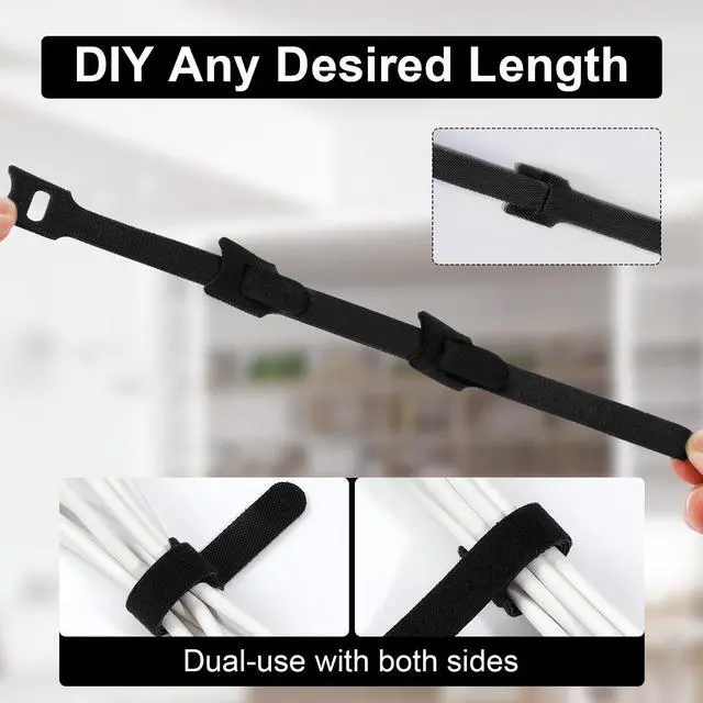 Alt view image 6 of 7 - 120PCS Reusable Cable Ties, 5+6+8+10 inch Cable Ties for Cable Management, Adjustable Fastening Cable Ties Nylon Cable Ties, Multi-Purpose Reusable Hook and Loop for Home, Office and Garage,Black