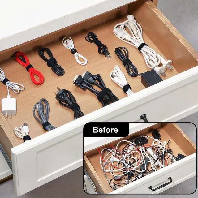 Alt view image 4 of 7 - 120PCS Reusable Cable Ties, 5+6+8+10 inch Cable Ties for Cable Management, Adjustable Fastening Cable Ties Nylon Cable Ties, Multi-Purpose Reusable Hook and Loop for Home, Office and Garage,Black