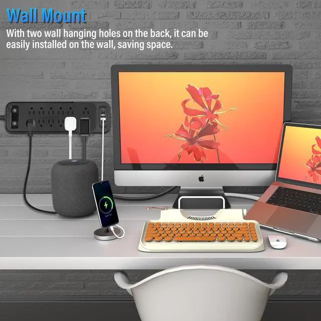 Alt view image 6 of 6 - High Performance Power Strip with Surge Protector, Extension Cord with Multiple Outlets, 12 Outlets 4 USB Ports(2 USB-C) 6 Ft for Home Office, two independent switches Surge Protector Power Strip