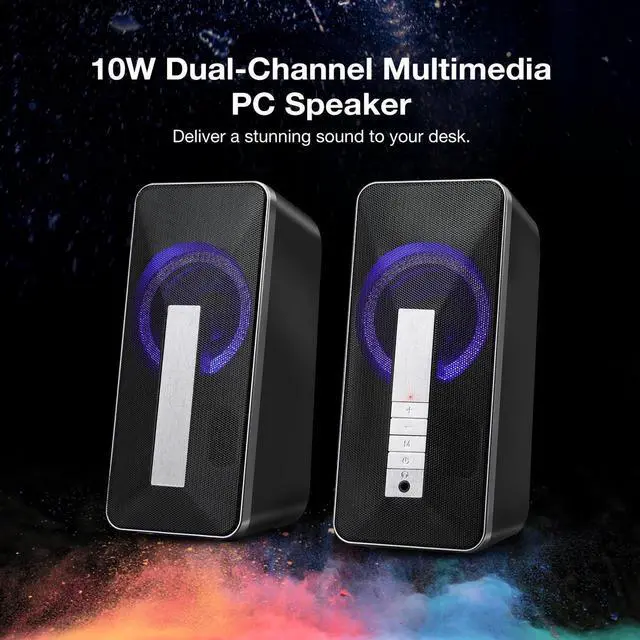 Alt view image 6 of 7 - High Performance Computer Speakers, 10W Wired and Bluetooth 5.0 Speaker with Enhanced Stereo Bass Colorful LED Light, Dual-Channel Multimedia Speakers for PC Desktop Laptop Tablet Smartphones MP4 MP3