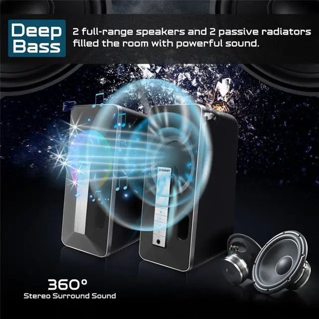 Alt view image 4 of 7 - High Performance Computer Speakers, 10W Wired and Bluetooth 5.0 Speaker with Enhanced Stereo Bass Colorful LED Light, Dual-Channel Multimedia Speakers for PC Desktop Laptop Tablet Smartphones MP4 MP3