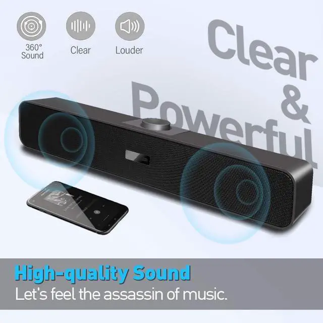 Alt view image 2 of 7 - Computer Speakers with 3.5 mm Aux, Small PC Speakers Powered by USB, Wired USB Desktop Speaker, USB Soundbar for Monitor, Mini Stereo Speaker for PC, Tablets, Laptop, Tablets, Xbox, Plug and Play