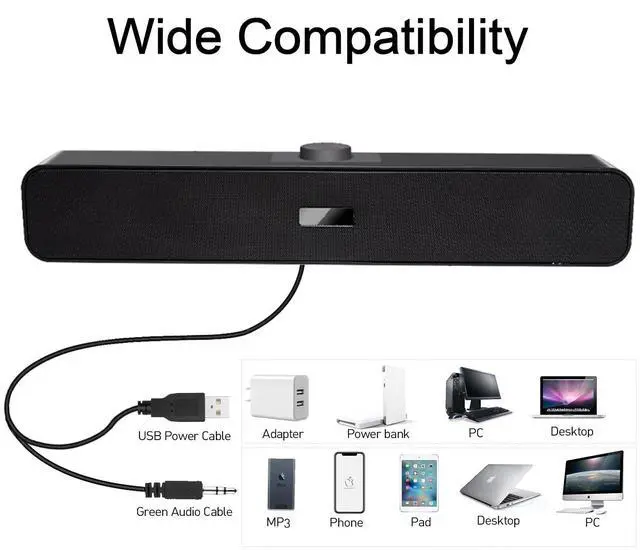 Alt view image 4 of 7 - Computer Speakers with 3.5 mm Aux, Small PC Speakers Powered by USB, Wired USB Desktop Speaker, USB Soundbar for Monitor, Mini Stereo Speaker for PC, Tablets, Laptop, Tablets, Xbox, Plug and Play