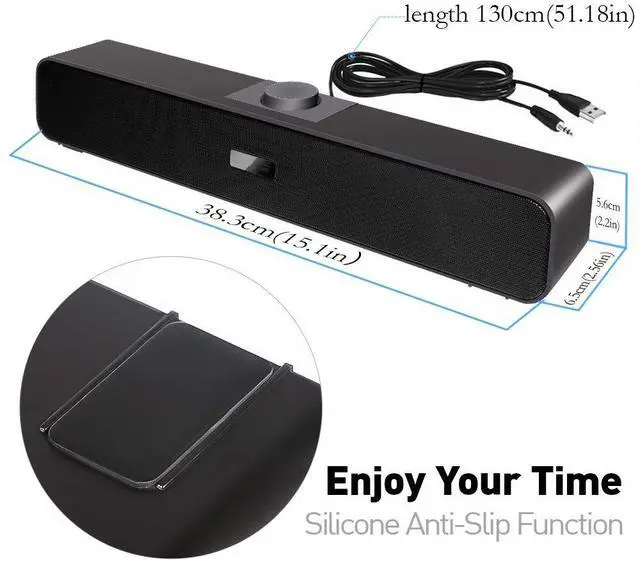 Alt view image 6 of 7 - Computer Speakers with 3.5 mm Aux, Small PC Speakers Powered by USB, Wired USB Desktop Speaker, USB Soundbar for Monitor, Mini Stereo Speaker for PC, Tablets, Laptop, Tablets, Xbox, Plug and Play