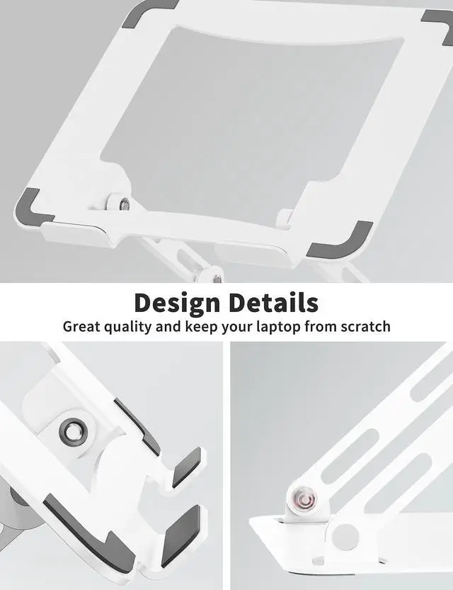 Alt view image 6 of 7 - Bailink Laptop Stand for Desk, Portable Adjustable Laptop Riser, Ergonomic Design Computer Holder, Metal Laptop Mount Elevator Compatible with 10 to 15.6 Inches PC Computer, White