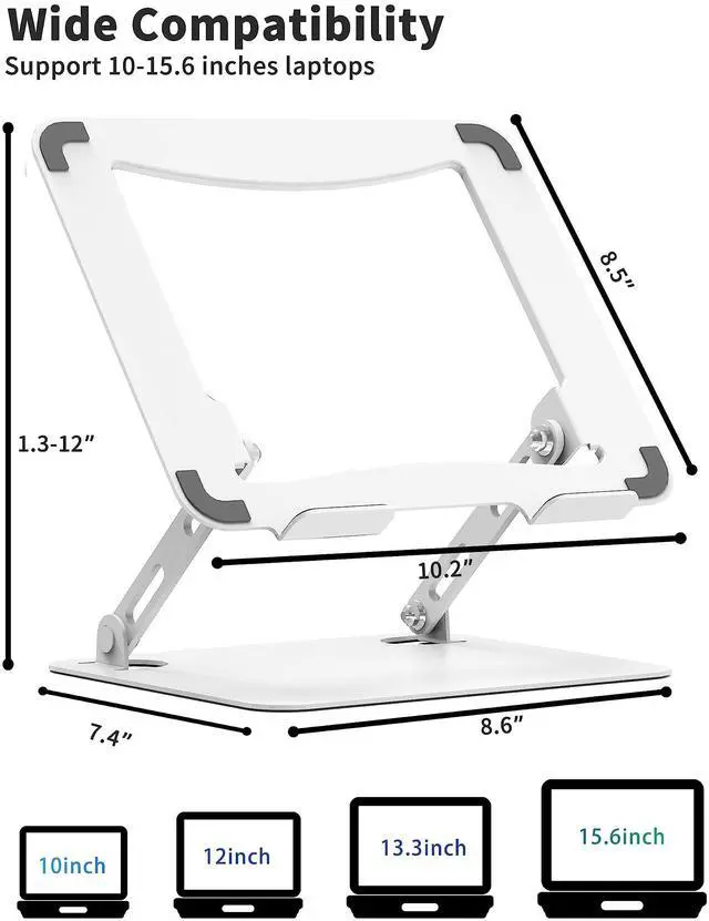 Alt view image 4 of 7 - Bailink Laptop Stand for Desk, Portable Adjustable Laptop Riser, Ergonomic Design Computer Holder, Metal Laptop Mount Elevator Compatible with 10 to 15.6 Inches PC Computer, White