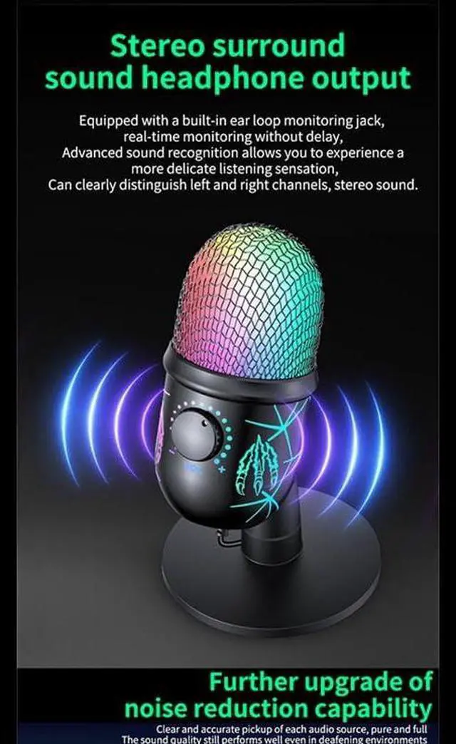 Alt view image 4 of 7 - Bailink Gaming Microphone, USB Computer Microphone for PC, Mac, PS4/5, Condenser Podcast Mic for Studio Recording, YouTube, Streaming, with Headphone Jack, Led Light, Mute, Gain, Noise Cancellation
