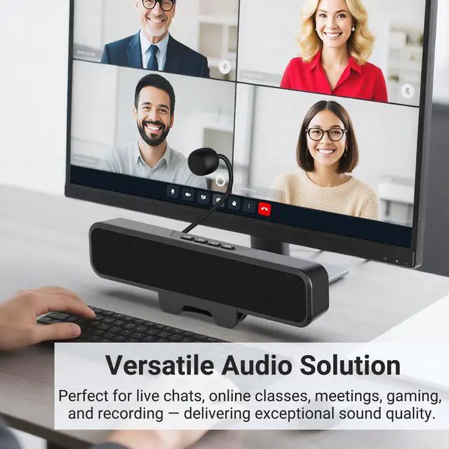 Alt view image 5 of 7 - Computer Speakers with Microphone for Desktop PC,USB Monitor Speakers with Clip, Wired Laptop Sound Bar, Stereo & Bass, PC Speaker w/Mic for Meeting/Gaming/Online Learning, Easily Clamps to Monitor