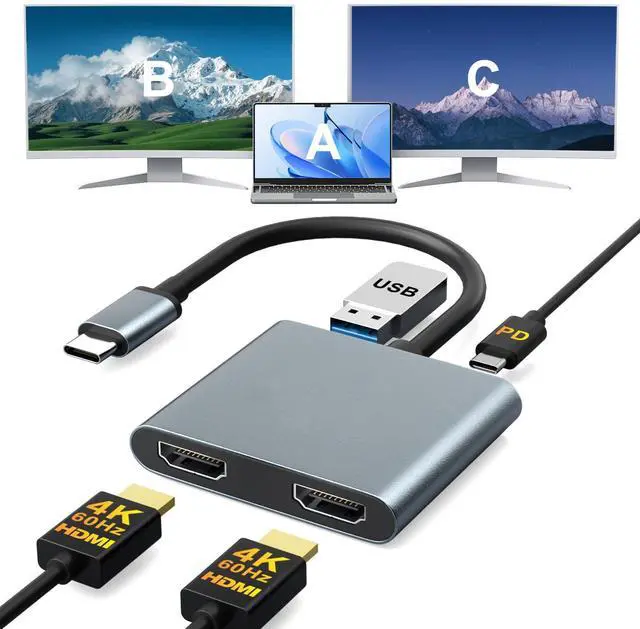 Main image of USB C to Dual HDMI Adapter 4K@30Hz, Bailink USB C Hub Multiport Adapter with 2xHDMI, USB 3.0, 100W PD, Support USB C to HDMI Splitter Extended Display for MacBook Pro (MST is not Supported on MacOS)