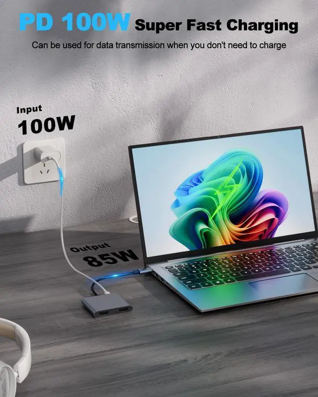 Alt view image 6 of 7 - USB C to Dual HDMI Adapter 4K@30Hz, Bailink USB C Hub Multiport Adapter with 2xHDMI, USB 3.0, 100W PD, Support USB C to HDMI Splitter Extended Display for MacBook Pro (MST is not Supported on MacOS)
