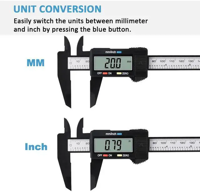 Alt view image 3 of 7 - Bailink Upgraded Digital Caliper, 0-6 inches Caliper with Large LCD Screen, Auto - Off Feature, Inch and Millimeter Conversion Measuring Tool, Perfect for Household/DIY Measurment, etc