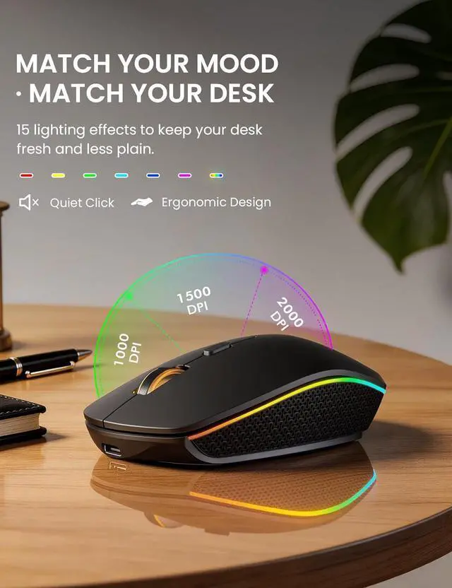 Alt view image 3 of 7 - Bailink Updated Wireless Keyboard and Mouse Combo, RGB Backlit, Rechargeable & Light Up Letters, Full-Size, Soft Typing, Sleep Mode, 2.4GHz Quiet Keyboard Set for Mac, Windows, Laptop, PC, Black
